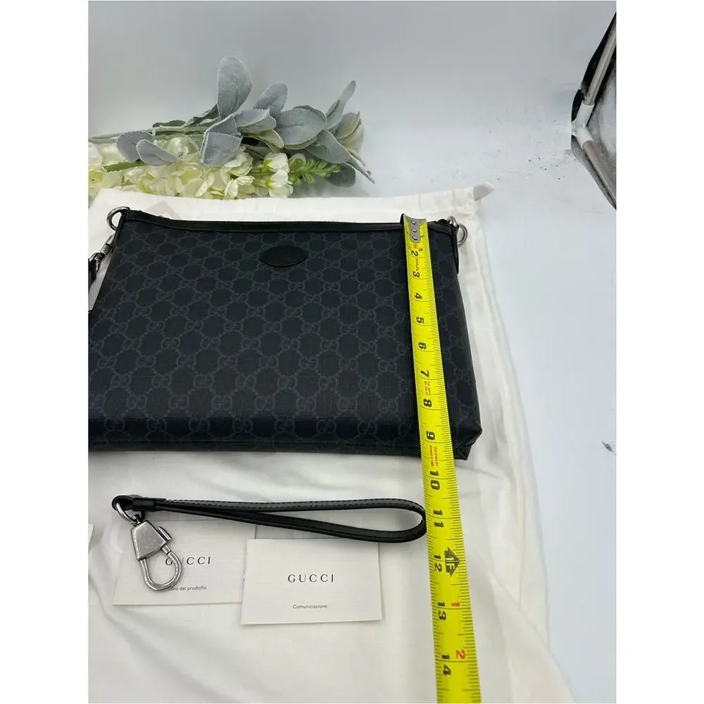 Gucci Black GG Monogram Messenger Crossbody Bag detachable strap made in Italy